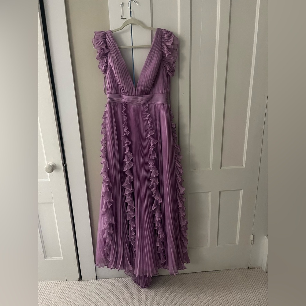 Mac Duggal Purple Pleated Ruffled Gown